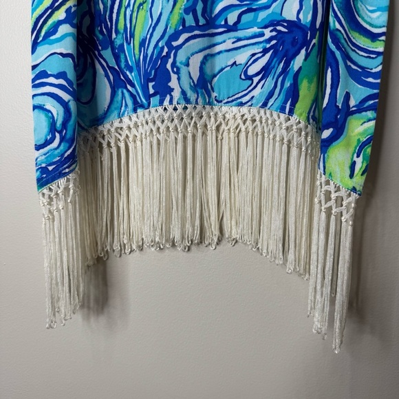 Lilly Pulitzer Sonya Sleeveless Fringe Top Oh Shucks Sparkling Blue Sz 2 - Picture 4 of 8